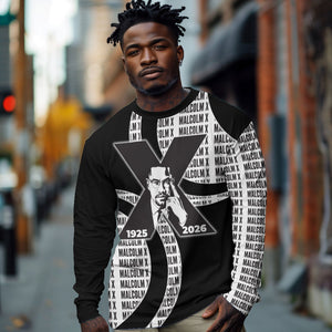 Malcolm X Legacy 1925-2026 Long Sleeve Shirt African American Heritage - Iconic Portrait Silhouette