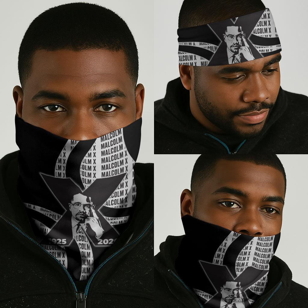 Malcolm X Legacy 1925-2026 Neck Gaiter African American Heritage - Iconic Portrait Silhouette