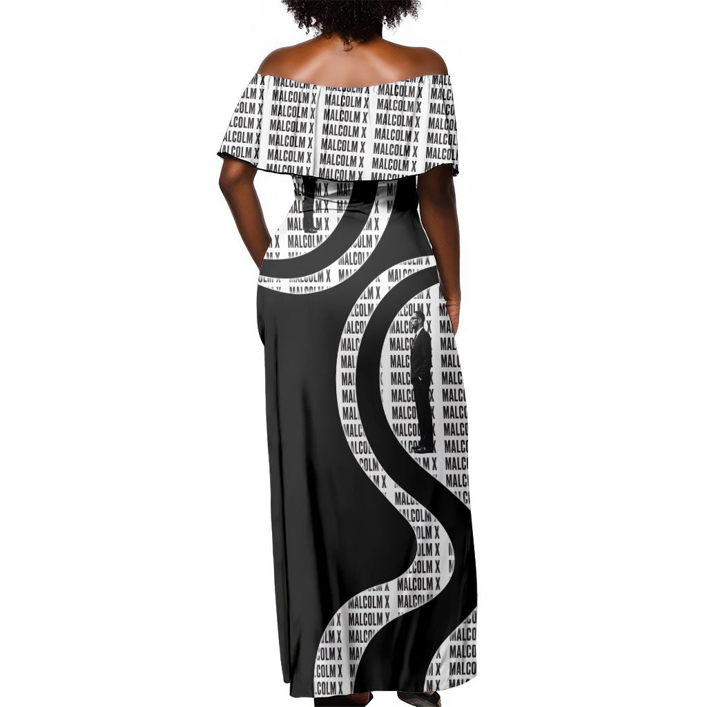 Malcolm X Legacy 1925-2026 Off Shoulder Maxi Dress African American Heritage - Iconic Portrait Silhouette