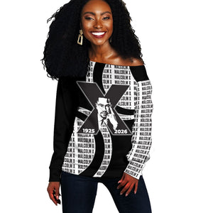 Malcolm X Legacy 1925-2026 Off Shoulder Sweater African American Heritage - Iconic Portrait Silhouette