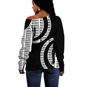 Malcolm X Legacy 1925-2026 Off Shoulder Sweater African American Heritage - Iconic Portrait Silhouette