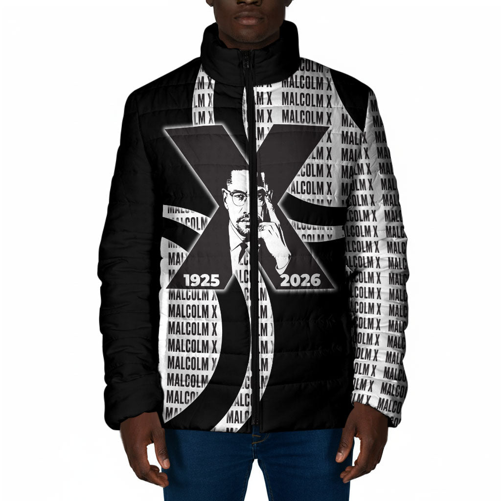 Malcolm X Legacy 1925-2026 Padded Jacket African American Heritage - Iconic Portrait Silhouette
