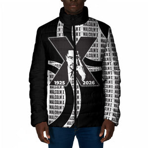 Malcolm X Legacy 1925-2026 Padded Jacket African American Heritage - Iconic Portrait Silhouette