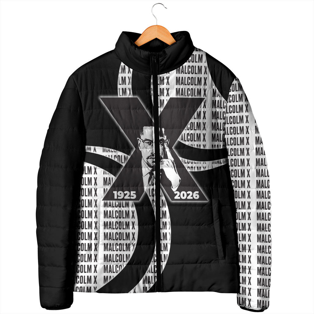 Malcolm X Legacy 1925-2026 Padded Jacket African American Heritage - Iconic Portrait Silhouette
