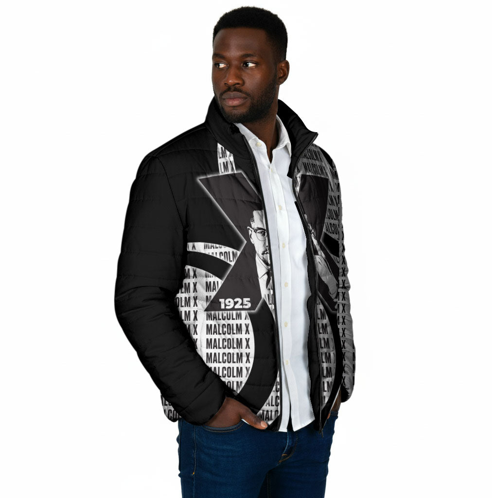 Malcolm X Legacy 1925-2026 Padded Jacket African American Heritage - Iconic Portrait Silhouette