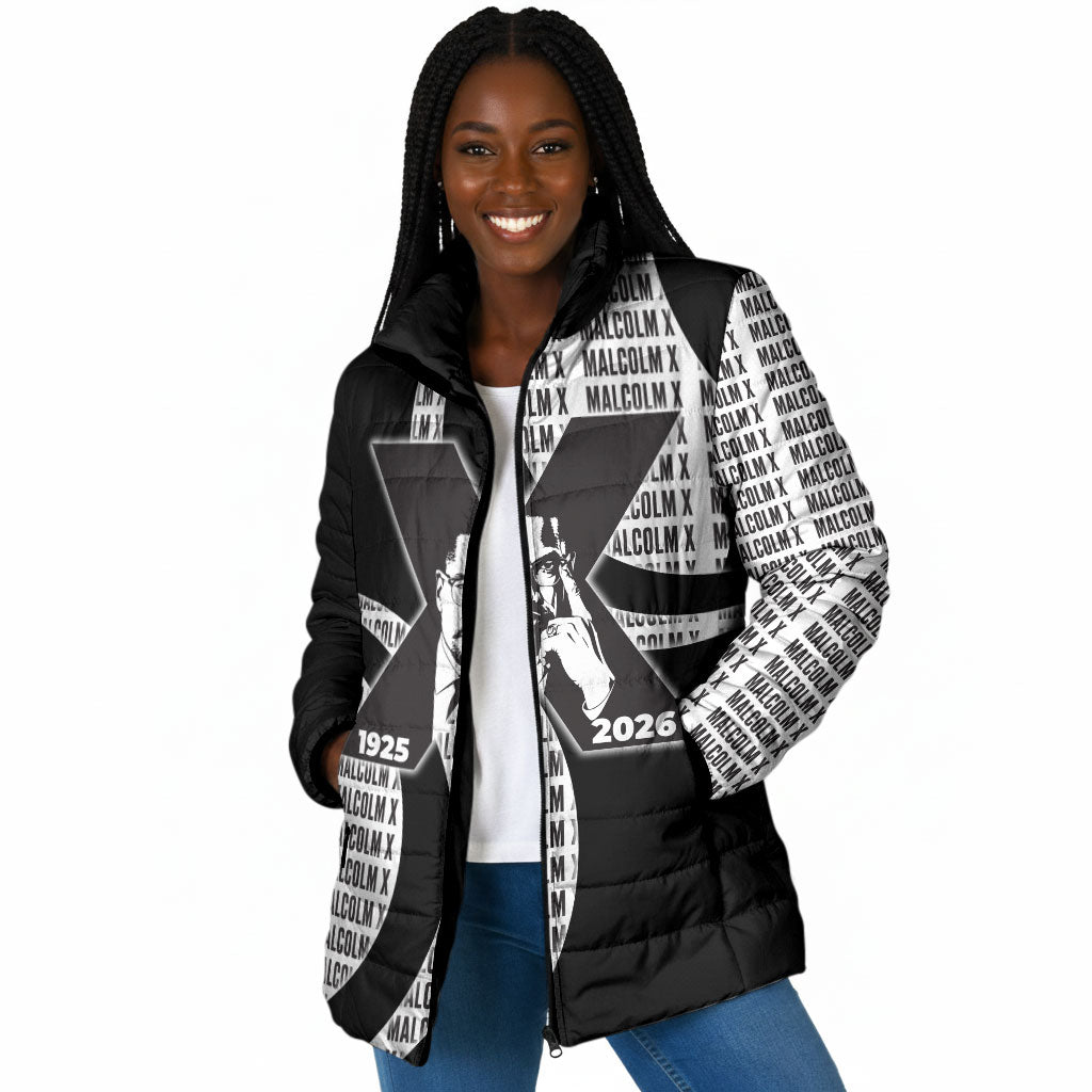 Malcolm X Legacy 1925-2026 Padded Jacket African American Heritage - Iconic Portrait Silhouette