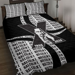 Malcolm X Legacy 1925-2026 Quilt Bed Set African American Heritage - Iconic Portrait Silhouette