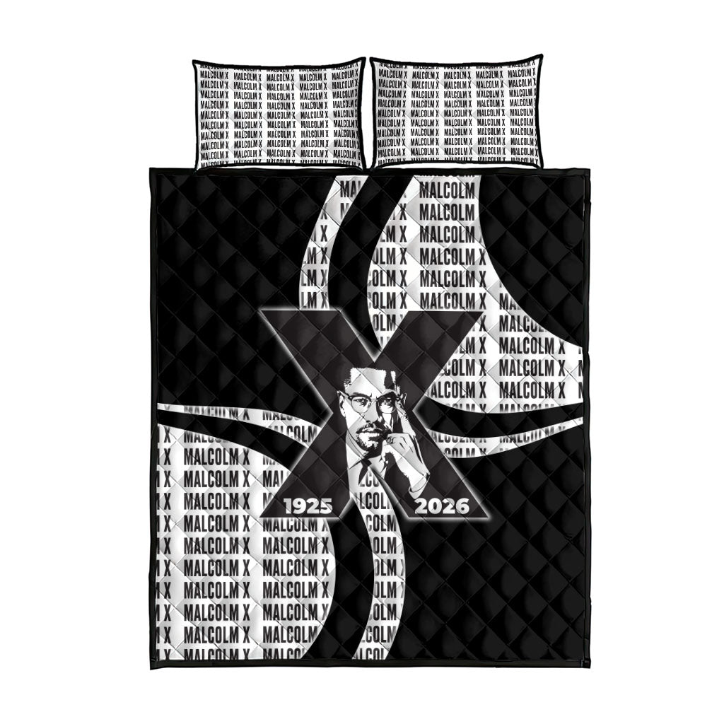 Malcolm X Legacy 1925-2026 Quilt Bed Set African American Heritage - Iconic Portrait Silhouette