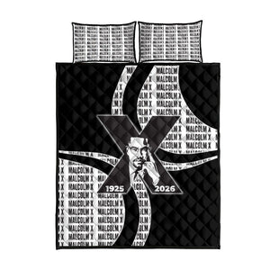 Malcolm X Legacy 1925-2026 Quilt Bed Set African American Heritage - Iconic Portrait Silhouette