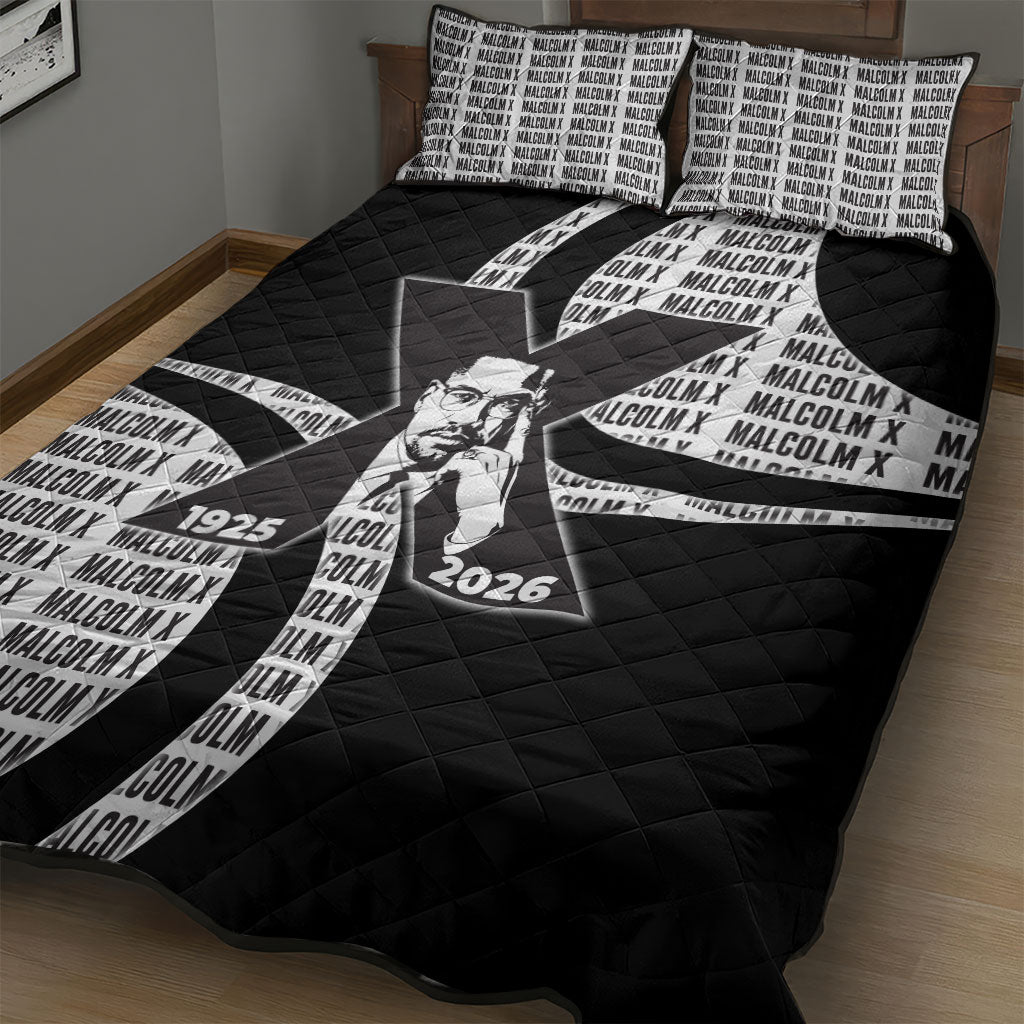 Malcolm X Legacy 1925-2026 Quilt Bed Set African American Heritage - Iconic Portrait Silhouette