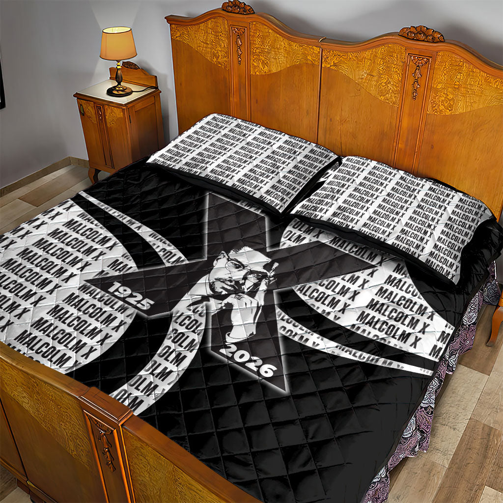 Malcolm X Legacy 1925-2026 Quilt Bed Set African American Heritage - Iconic Portrait Silhouette