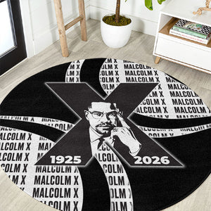 Malcolm X Legacy 1925-2026 Round Carpet African American Heritage - Iconic Portrait Silhouette
