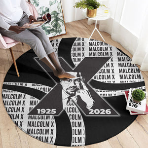 Malcolm X Legacy 1925-2026 Round Carpet African American Heritage - Iconic Portrait Silhouette