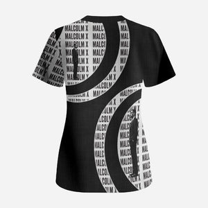 Malcolm X Legacy 1925-2026 Scrub Top African American Heritage - Iconic Portrait Silhouette