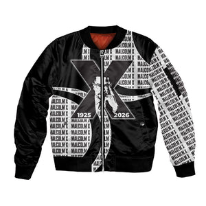 Malcolm X Legacy 1925-2026 Sleeve Zip Bomber Jacket African American Heritage - Iconic Portrait Silhouette