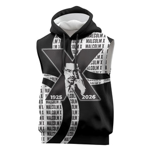 Malcolm X Legacy 1925-2026 Sleeveless Hoodie African American Heritage - Iconic Portrait Silhouette