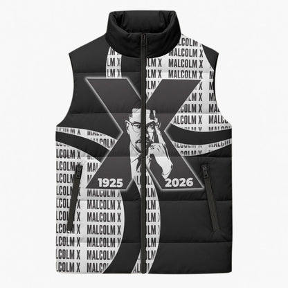 Malcolm X Legacy 1925-2026 Sleeveless Puffer Jacket African American Heritage - Iconic Portrait Silhouette