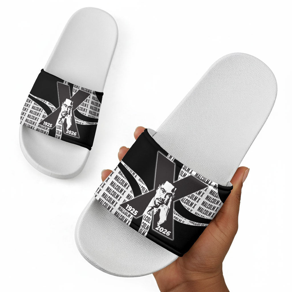 Malcolm X Legacy 1925-2026 Slide Sandals African American Heritage - Iconic Portrait Silhouette
