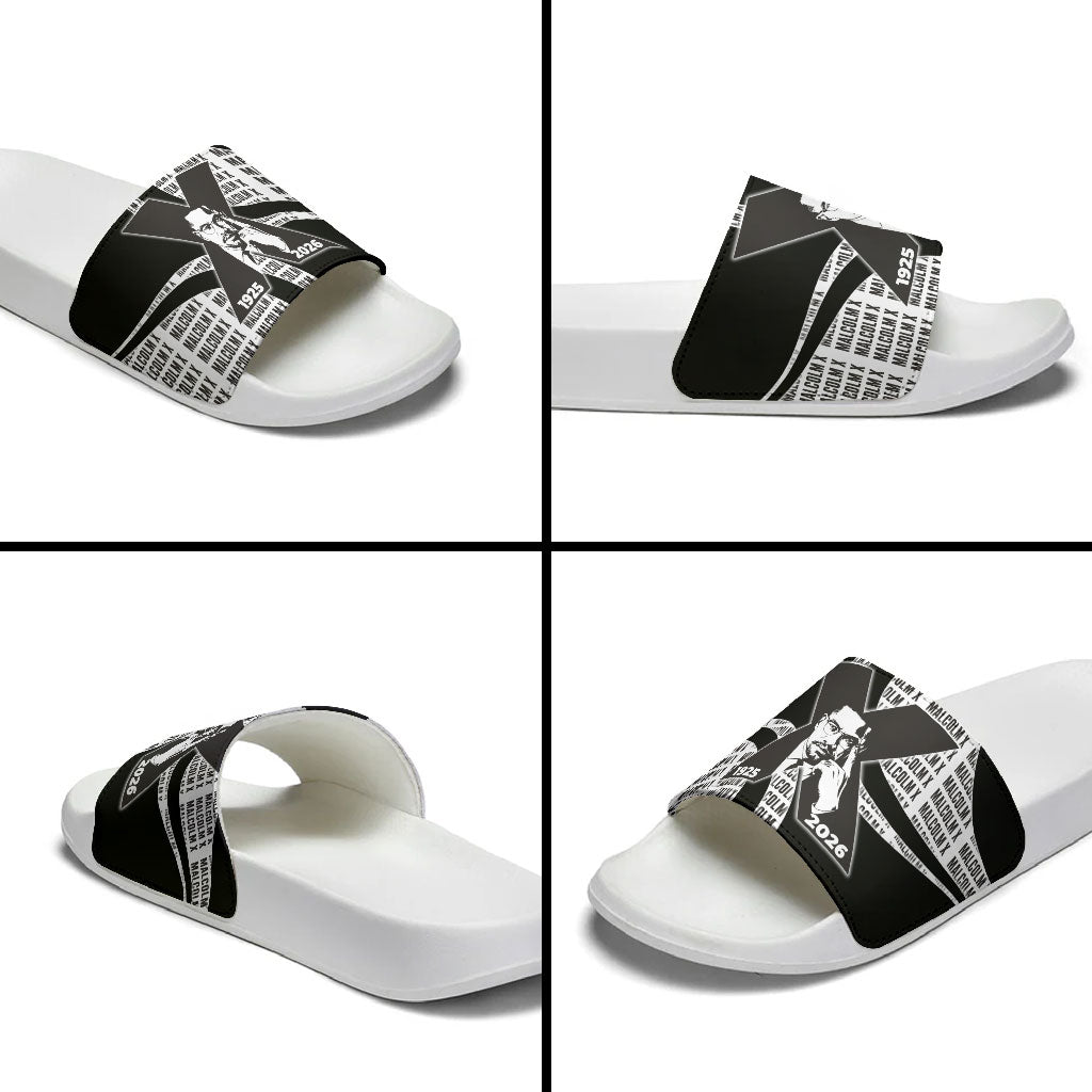 Malcolm X Legacy 1925-2026 Slide Sandals African American Heritage - Iconic Portrait Silhouette