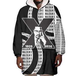 Malcolm X Legacy 1925-2026 Wearable Blanket Hoodie African American Heritage - Iconic Portrait Silhouette