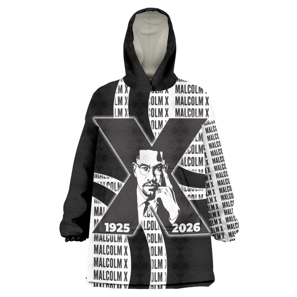 Malcolm X Legacy 1925-2026 Wearable Blanket Hoodie African American Heritage - Iconic Portrait Silhouette