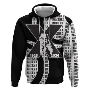 Malcolm X Legacy 1925-2026 Zip Hoodie African American Heritage - Iconic Portrait Silhouette