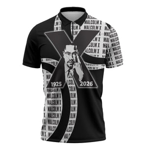 Malcolm X Legacy 1925-2026 Zipper Polo Shirt African American Heritage - Iconic Portrait Silhouette