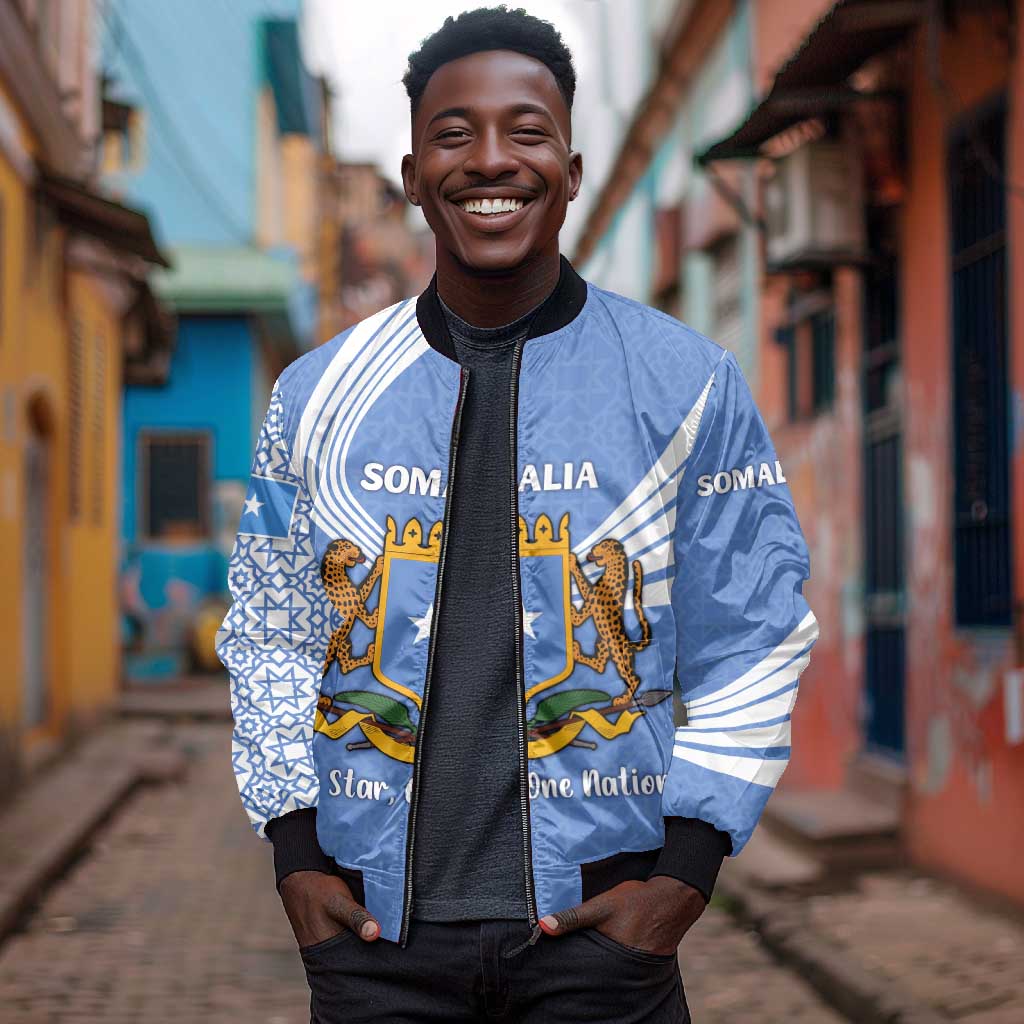 Somalia Bomber Jacket with Coat of Arms One Star One Nation Blue White Spirit