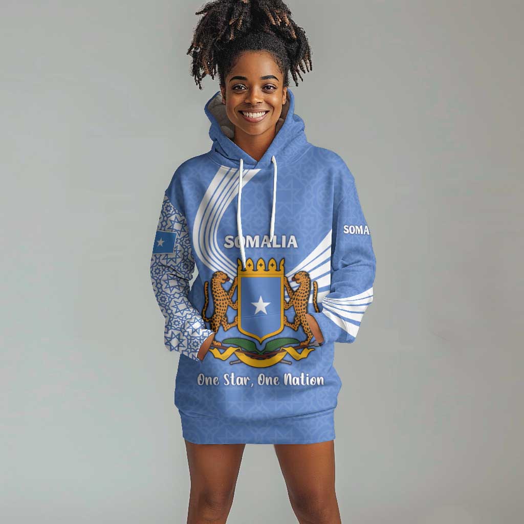 Somalia Hoodie Dress with Coat of Arms One Star One Nation Blue White Spirit