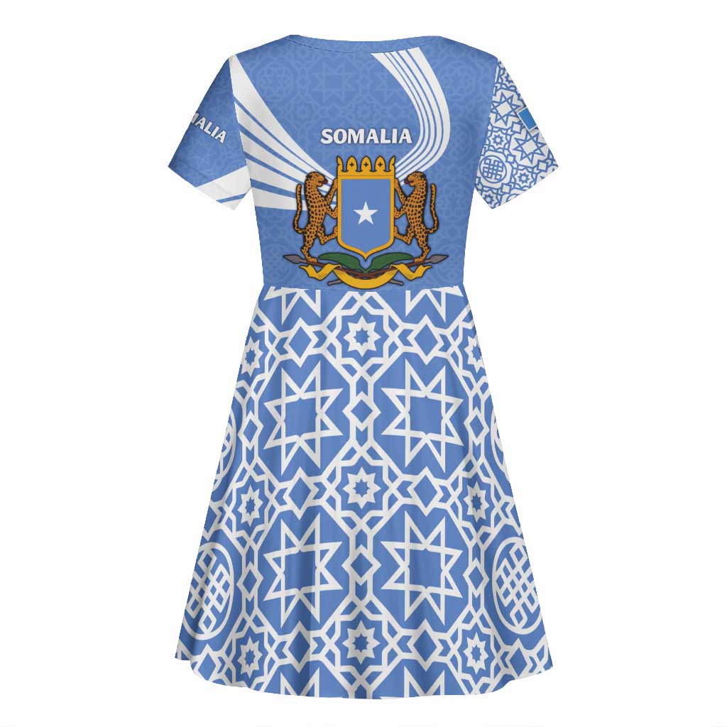 Somalia Kid Short Sleeve Dress with Coat of Arms One Star One Nation Blue White Spirit