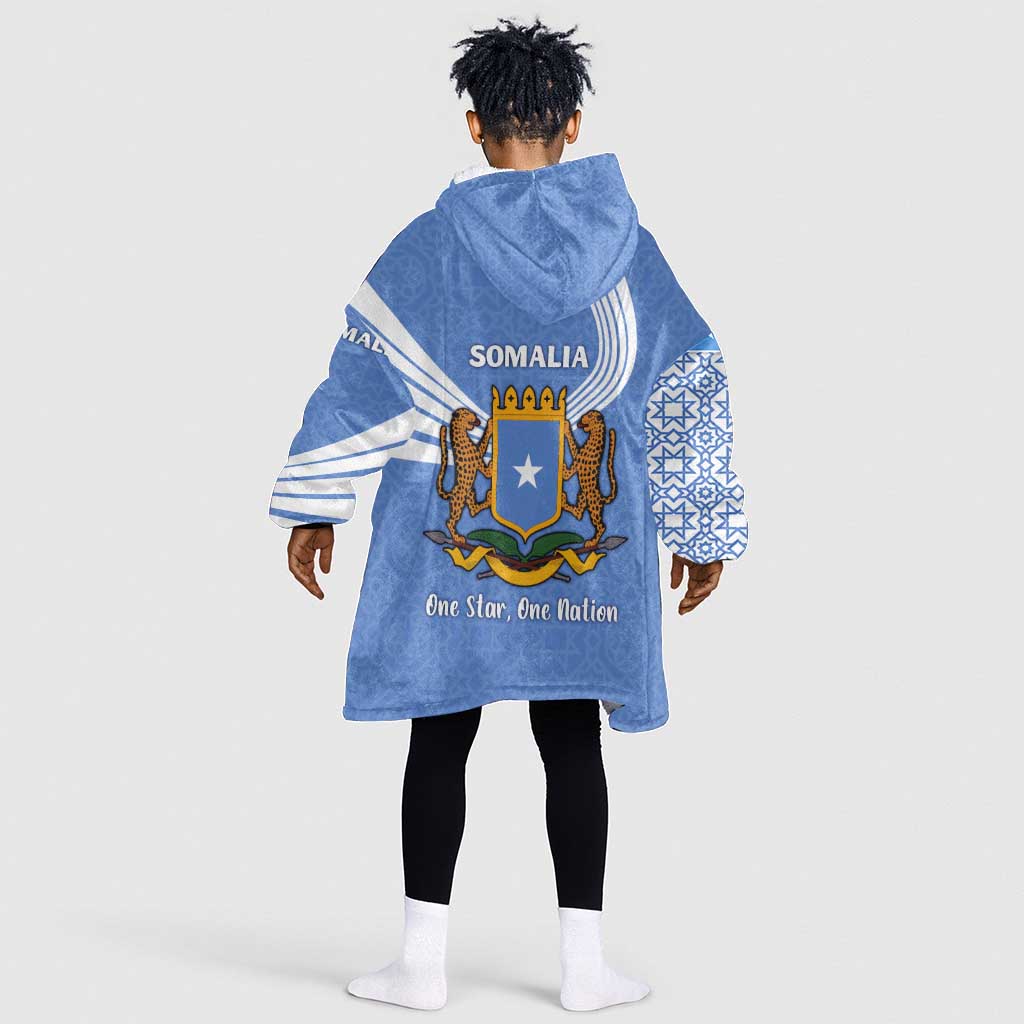 Somalia Kid Wearable Blanket Hoodie with Coat of Arms One Star One Nation Blue White Spirit