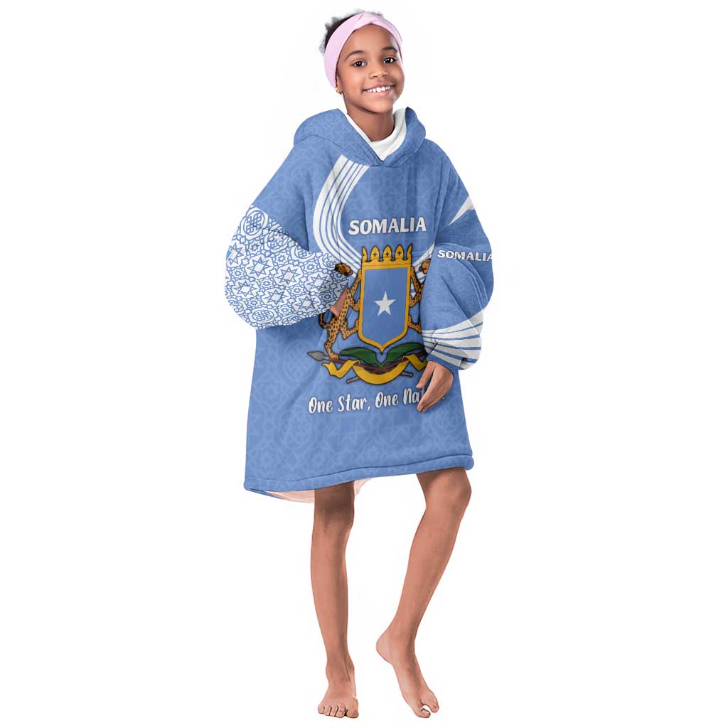 Somalia Kid Wearable Blanket Hoodie with Coat of Arms One Star One Nation Blue White Spirit