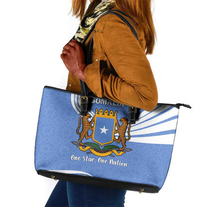 Somalia Leather Tote Bag with Coat of Arms One Star One Nation Blue White Spirit