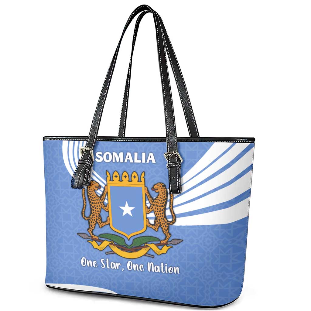 Somalia Leather Tote Bag with Coat of Arms One Star One Nation Blue White Spirit