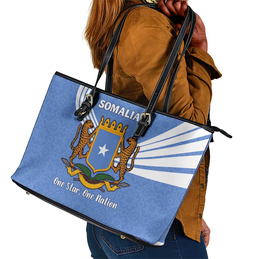 Somalia Leather Tote Bag with Coat of Arms One Star One Nation Blue White Spirit