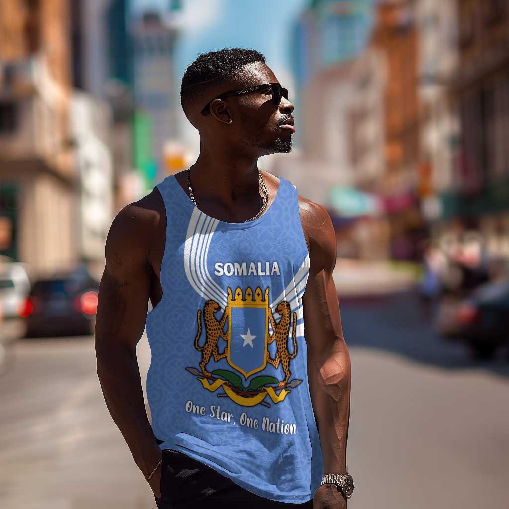 Somalia Men Tank Top with Coat of Arms One Star One Nation Blue White Spirit