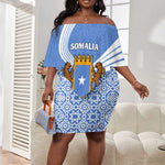 Somalia Off Shoulder Short Dress with Coat of Arms One Star One Nation Blue White Spirit
