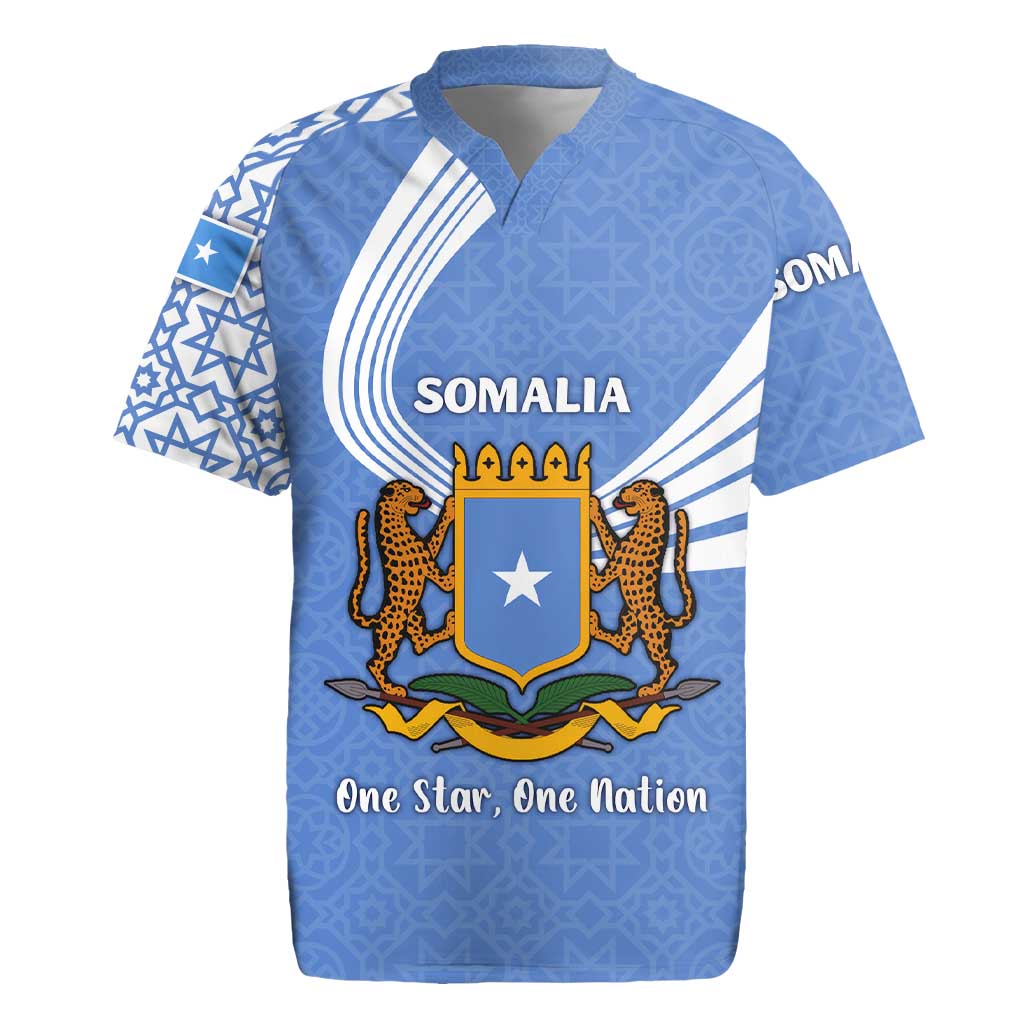 Somalia Rugby Jersey with Coat of Arms One Star One Nation Blue White Spirit