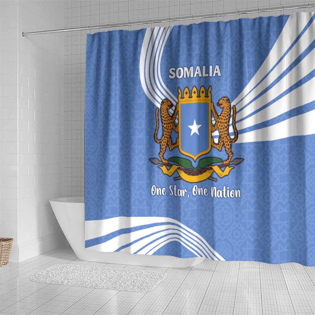 Somalia Shower Curtain with Coat of Arms One Star One Nation Blue White Spirit