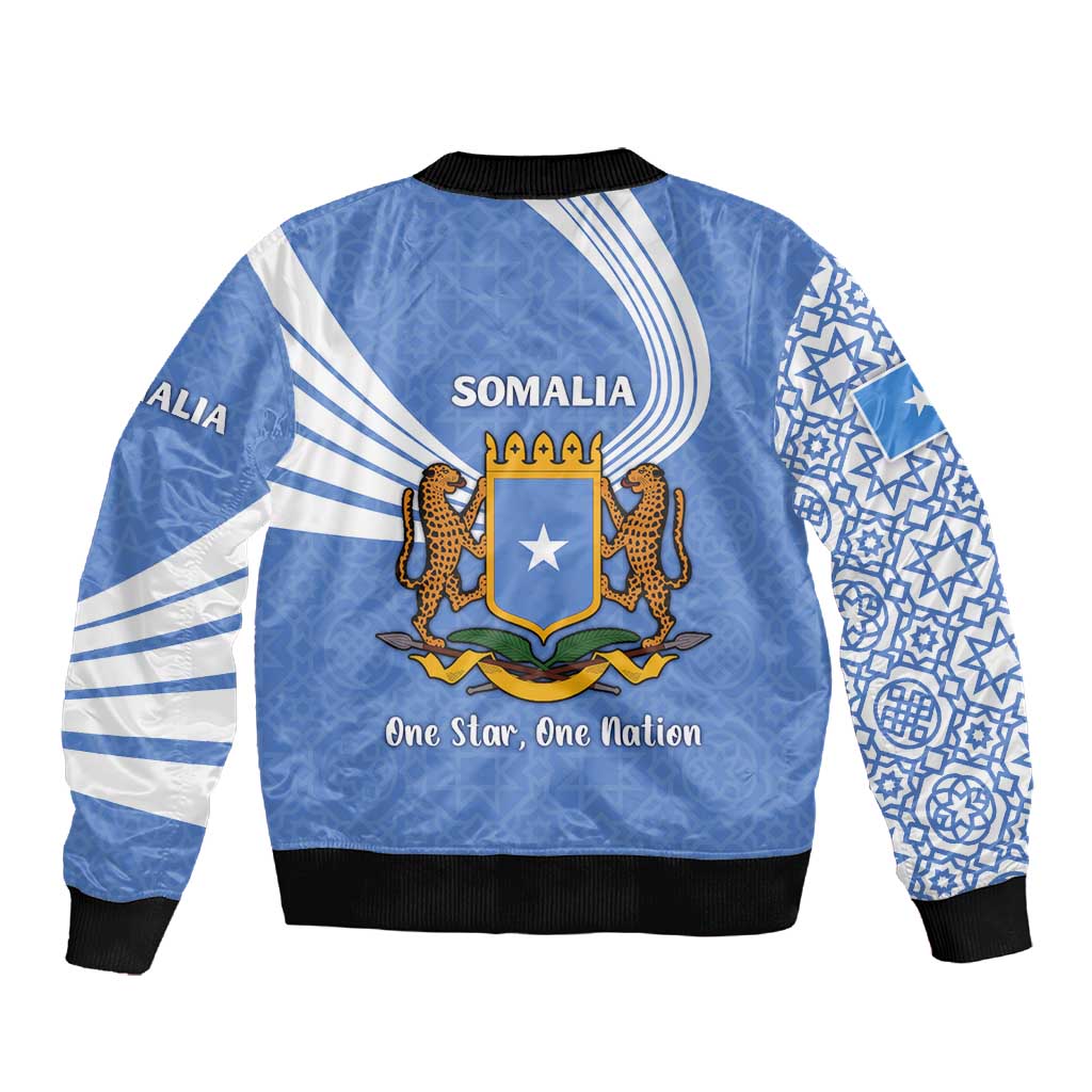 Somalia Sleeve Zip Bomber Jacket with Coat of Arms One Star One Nation Blue White Spirit