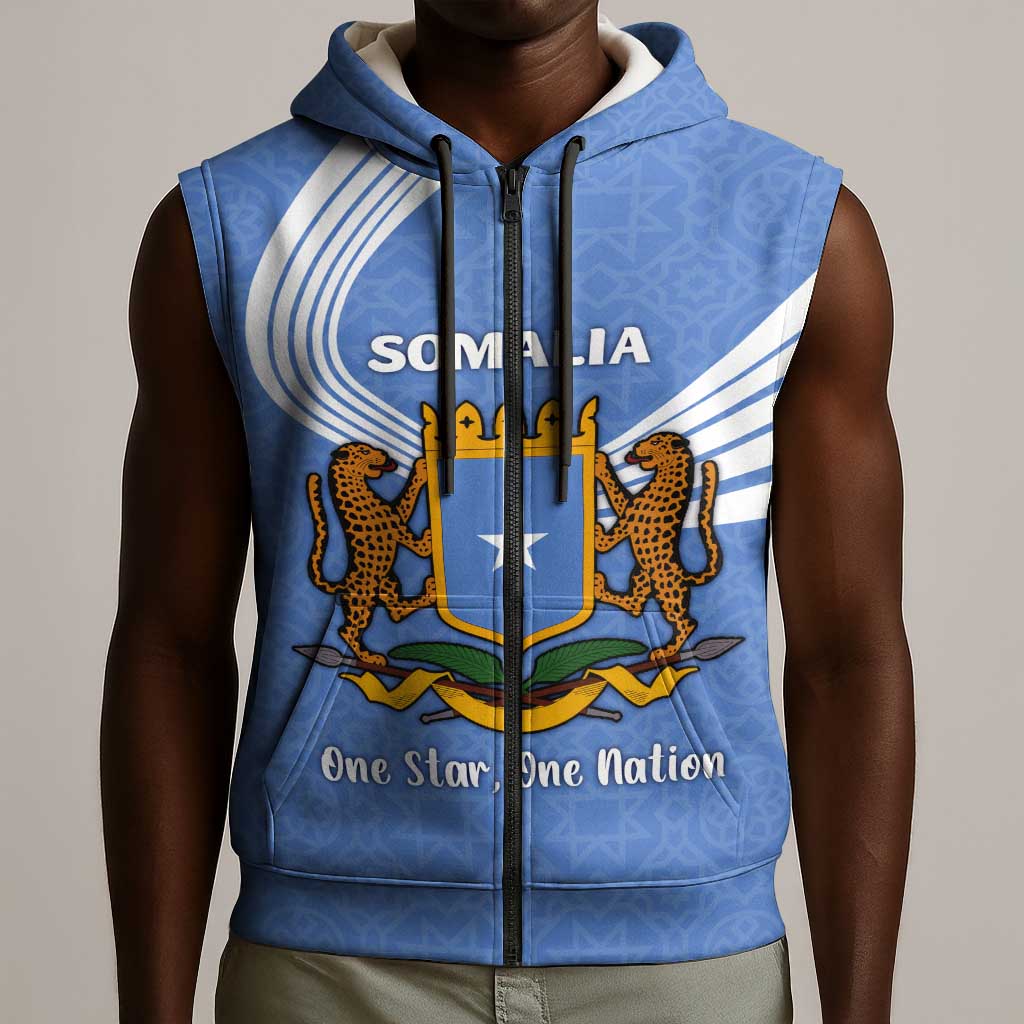 Somalia Sleeveless Zip Hoodie with Coat of Arms One Star One Nation Blue White Spirit - African Pride