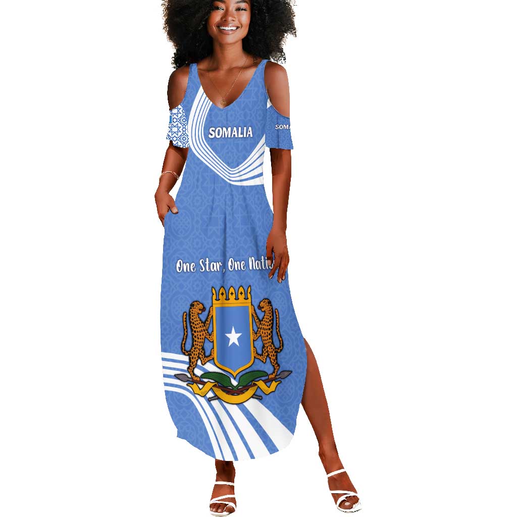 Somalia Summer Maxi Dress with Coat of Arms One Star One Nation Blue White Spirit