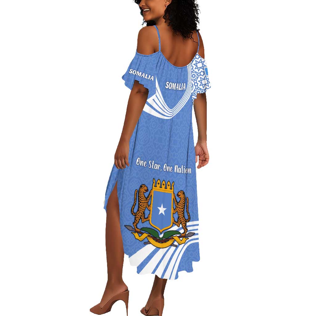 Somalia Summer Maxi Dress with Coat of Arms One Star One Nation Blue White Spirit