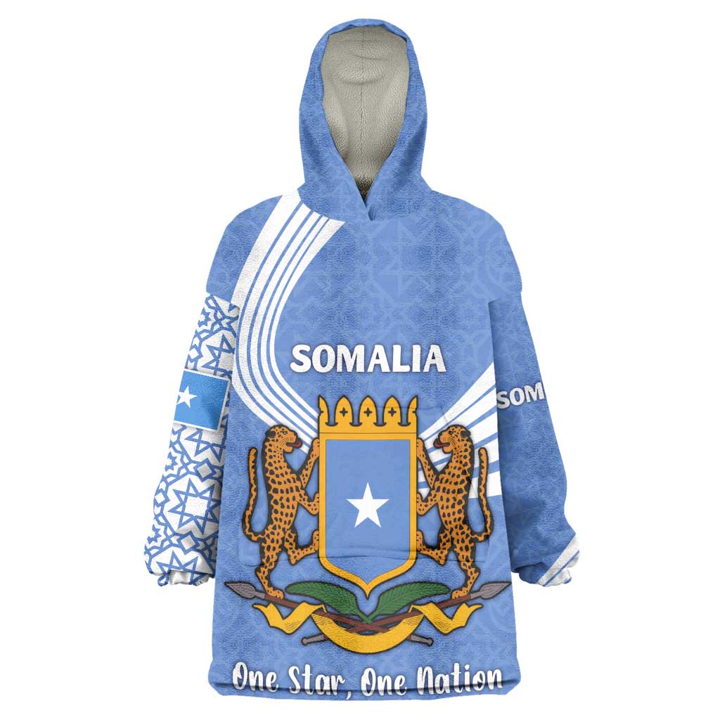 Somalia Wearable Blanket Hoodie with Coat of Arms One Star One Nation Blue White Spirit