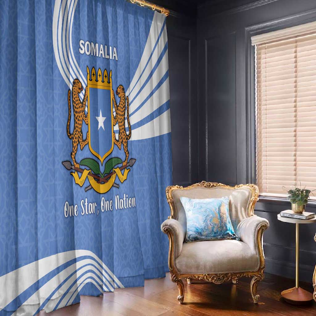 Somalia Window Curtain with Coat of Arms One Star One Nation Blue White Spirit