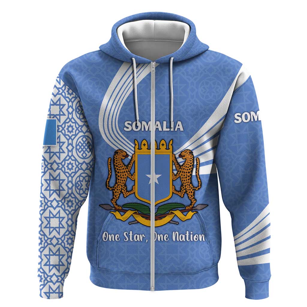 Somalia Zip Hoodie with Coat of Arms One Star One Nation Blue White Spirit