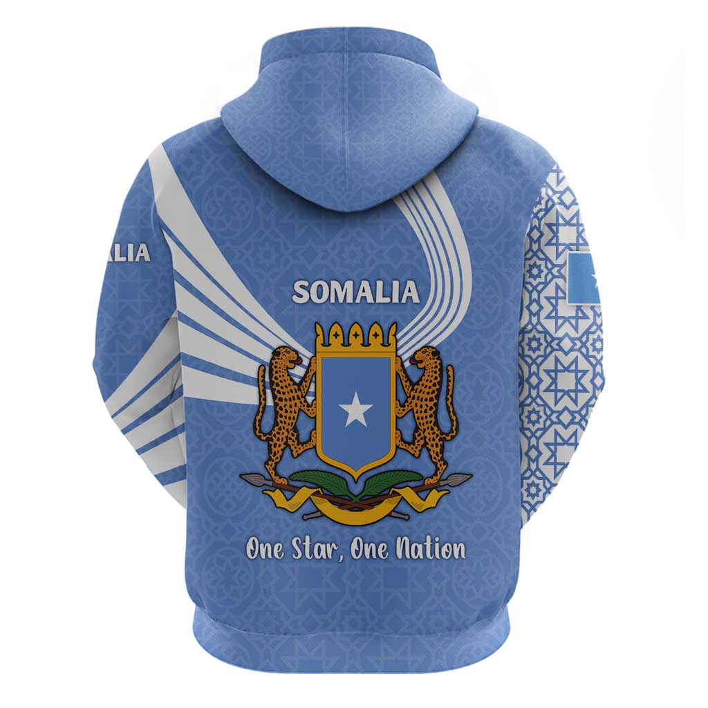 Somalia Zip Hoodie with Coat of Arms One Star One Nation Blue White Spirit