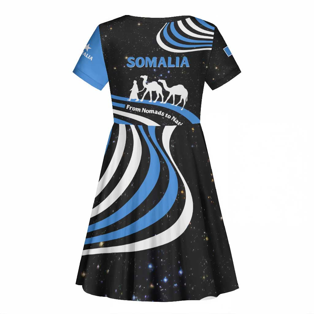 Somalia Kid Short Sleeve Dress with From Nomads to Nation Camel Galaxy Flag Spirit