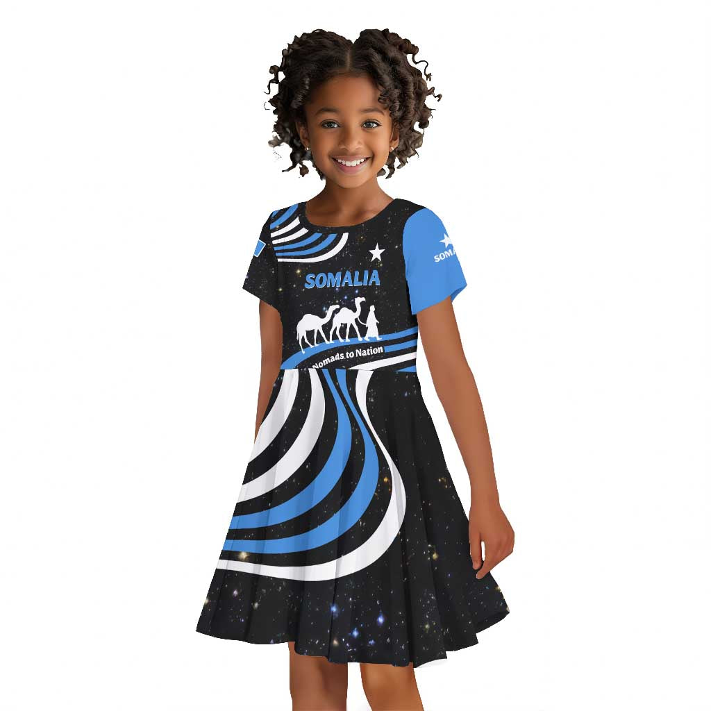 Somalia Kid Short Sleeve Dress with From Nomads to Nation Camel Galaxy Flag Spirit