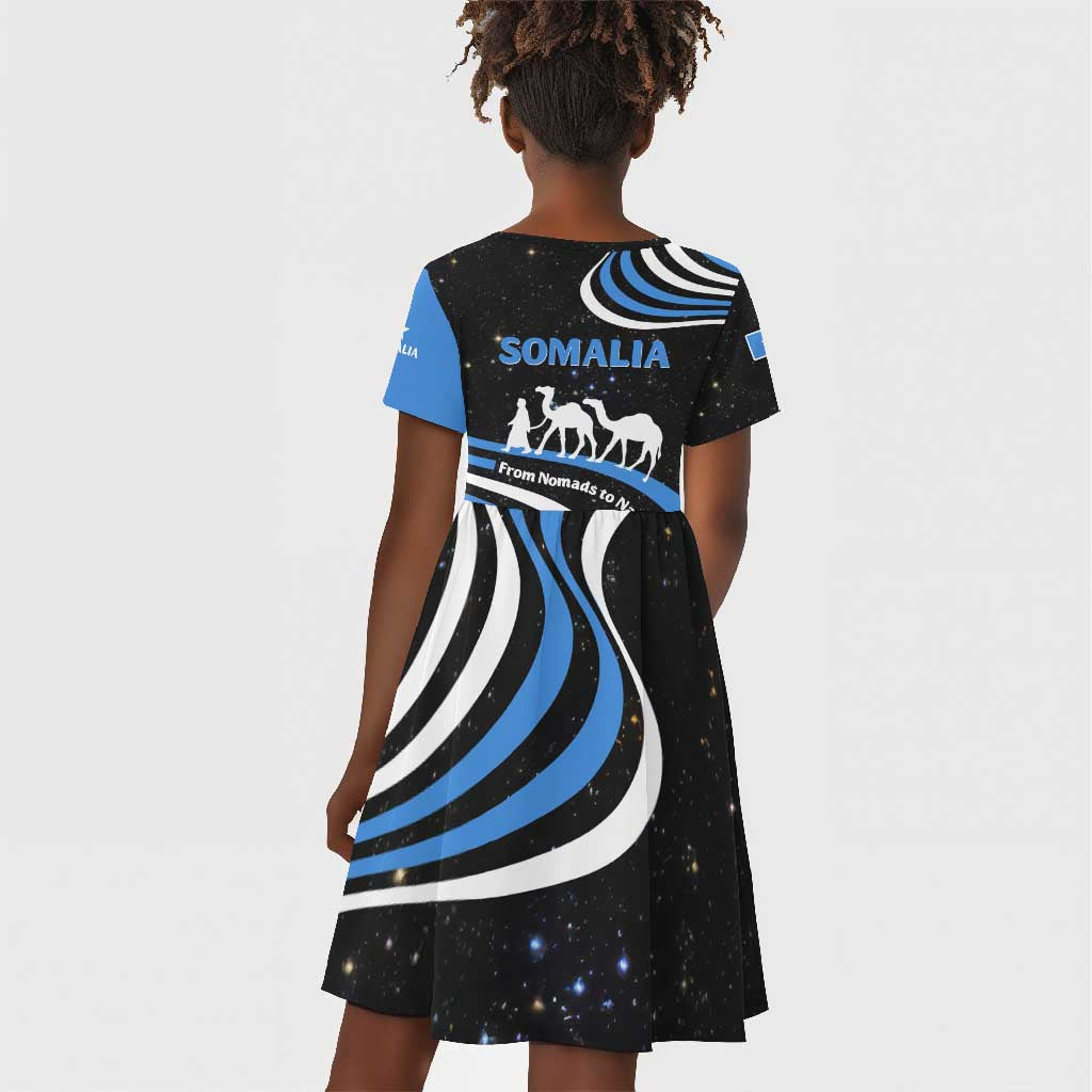 Somalia Kid Short Sleeve Dress with From Nomads to Nation Camel Galaxy Flag Spirit